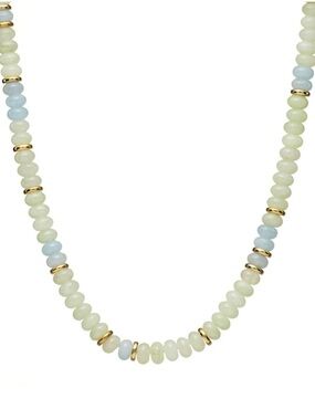Mayamar Light Green and light blue quartz beaded Necklace with Gold Accents